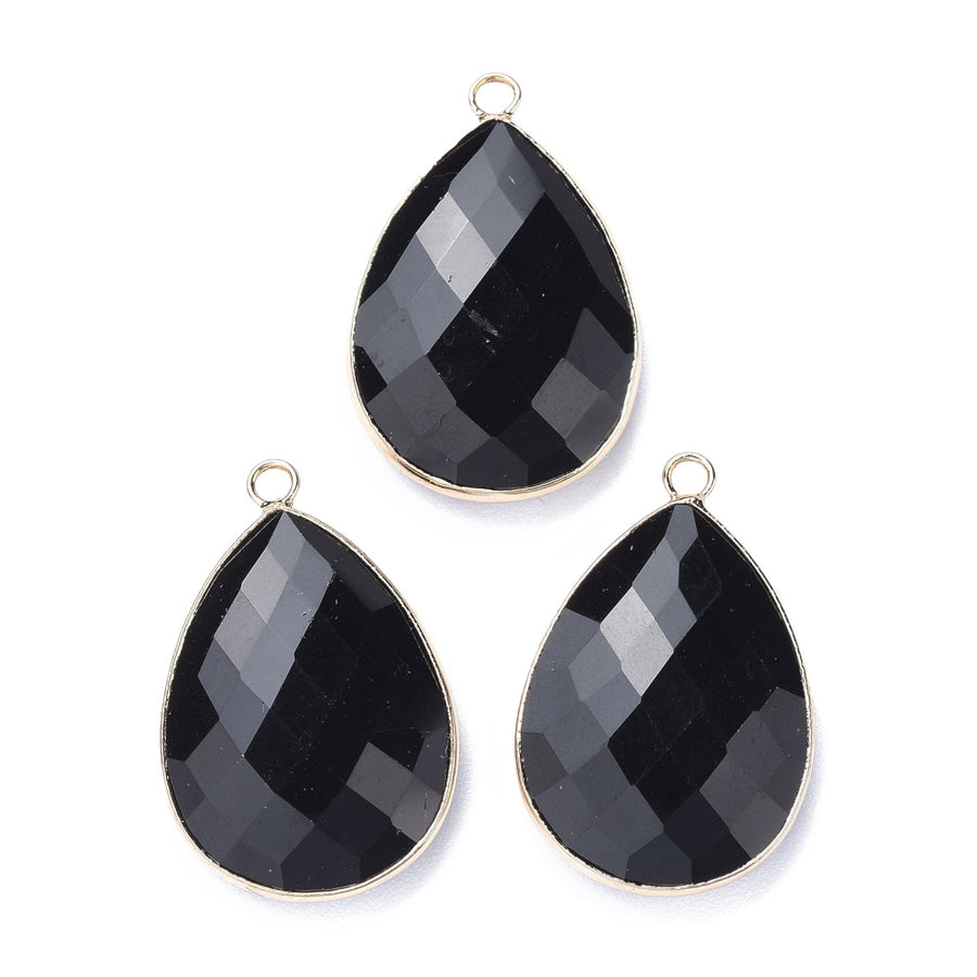 Natural Black Obsidian Faceted Teardrop Gemstone Pendants, Black Color. Semi-precious Gemstone Pendant for DIY Jewelry Making. Gorgeous Centre piece for Necklaces.   Size: 28-29.5mm Length, 19-20mm Width, 7mm Thick, Hole: 1.22mm, Qty: 1pcs/package.  Material: Genuine Oobsidian Stone Pendant, Light Gold Plated Brass Findings. Tear Drop Shaped Stone Pendants. Shinny, Polished Finish. 