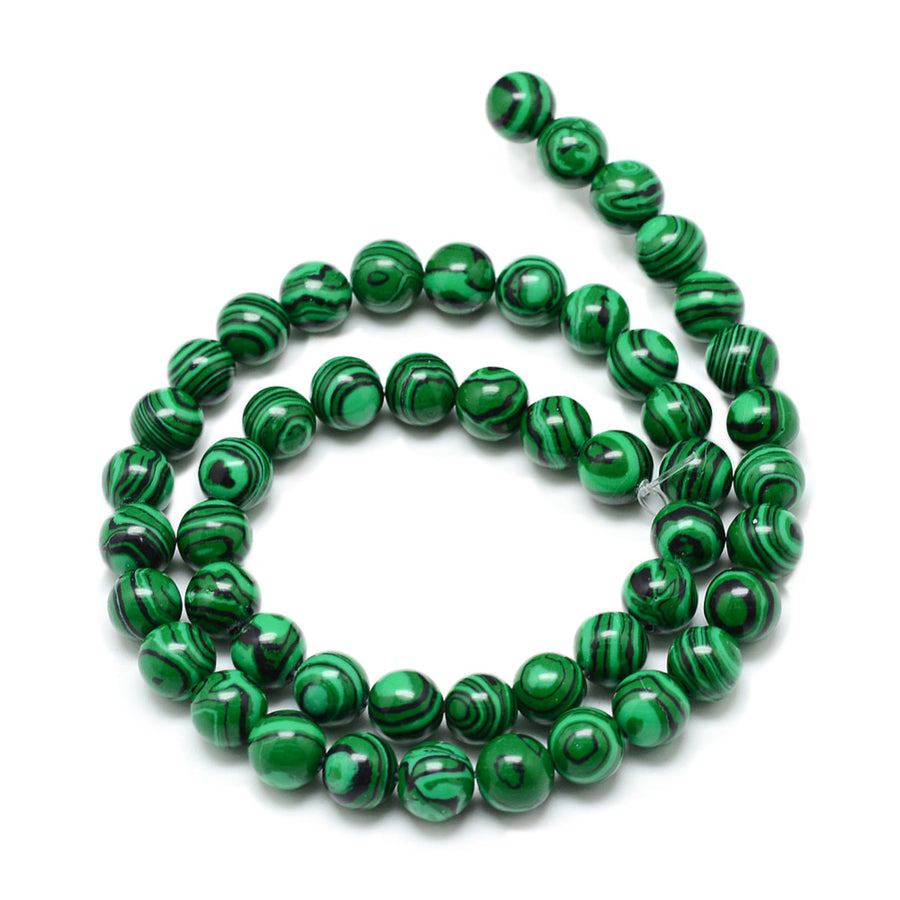 Synthetic Malachite Beads, Round, Dark Green Color. Semi-precious Stone Beads for DIY Jewelry Making.  Size: 4mm in Diameter, Hole: 0.8mm, approx. 92pcs/strand, 14.5" Inches Long.  Material: Synthetic Malachite Beads, dyed Dark Green Color. Smooth, Shinny Finish.