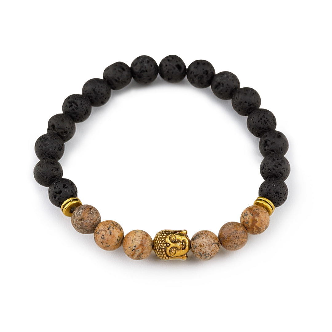 Picture Jasper, Lava Rock, Buddha Head Beaded Bracelet