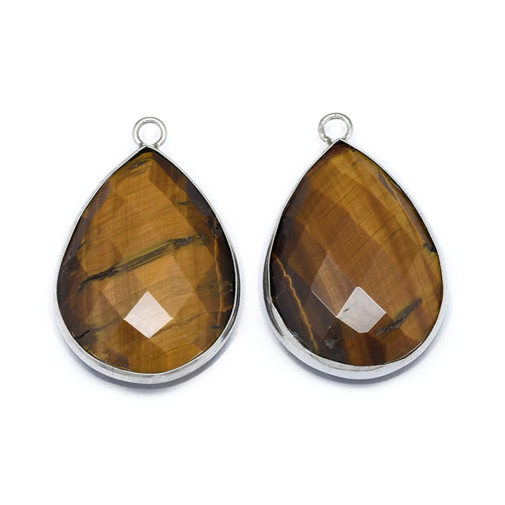 Natural Tiger Eye Faceted Teardrop Gemstone Pendants, Brown Golden Yellow Color. Semi-precious Gemstone Pendant for DIY Jewelry Making. Gorgeous Centre piece for Necklaces.   Size: 29-31mm Length, 19-20mm Width, 6mm Thick, Hole: 2mm, Qty: 1pcs/package.