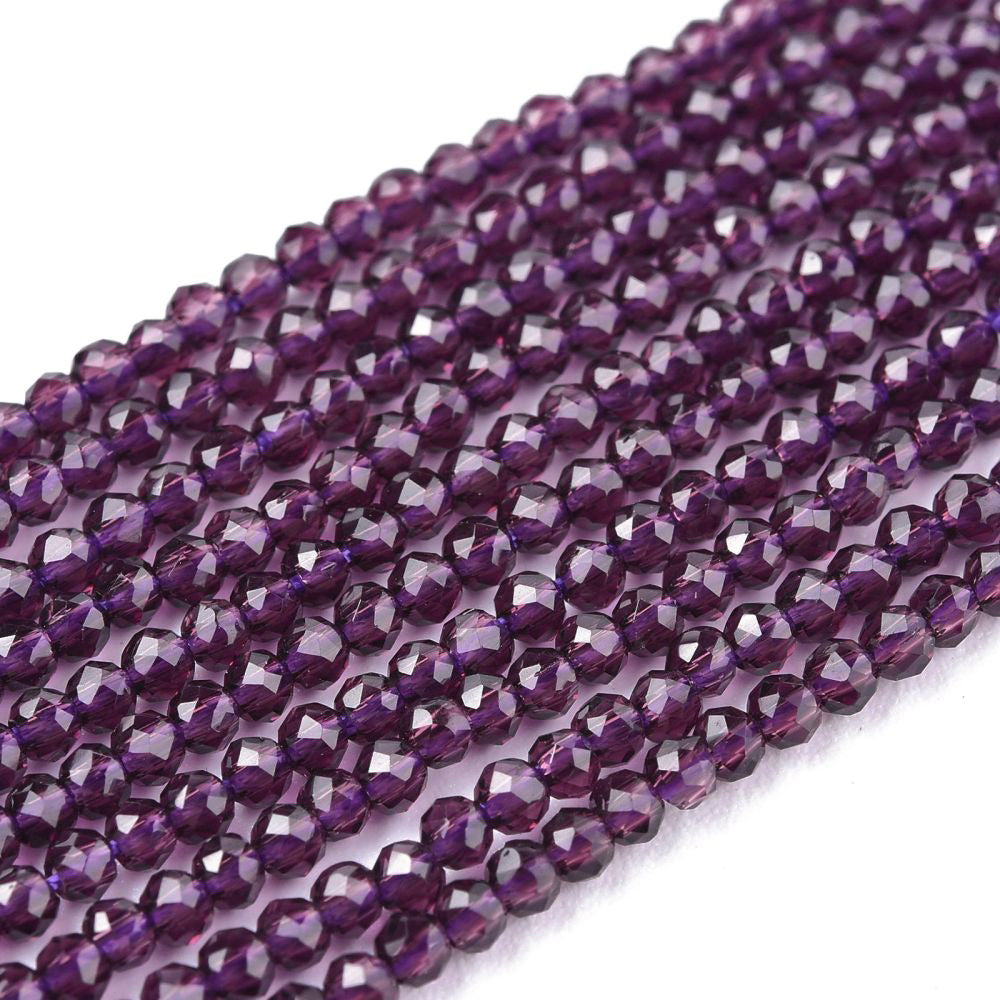 Glass Beads, Faceted, Round, Quartz Imitation, Purple Color, 2mm