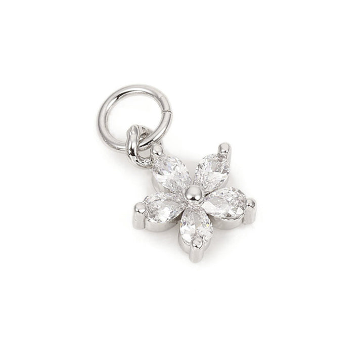 Cubic Zirconia Flower Charms, Platinum Brass Pendant 9x8mm, Qty: 1pcs
