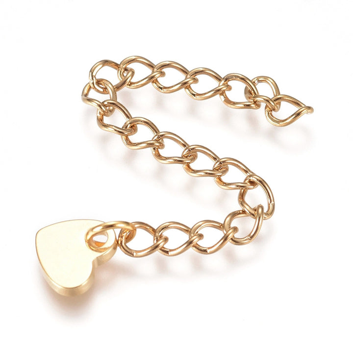 Stainless Steel Chain Extender Golden, Heart, 60mm, Qty: 1pcs