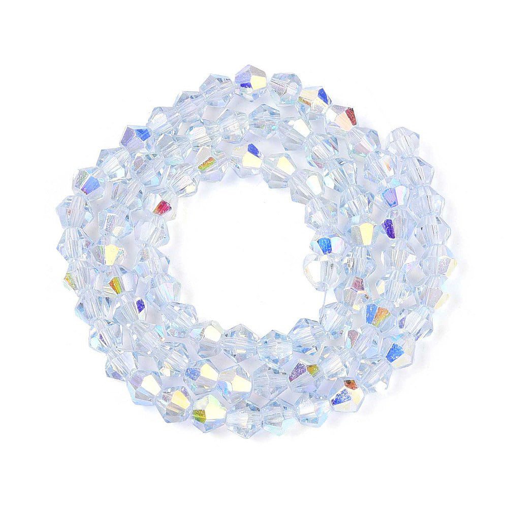 Transparent Glass Beads, Bicone, Faceted, Half AB Color Plated, Light Blue Color Crystal Beads for Jewelry Making.&nbsp;