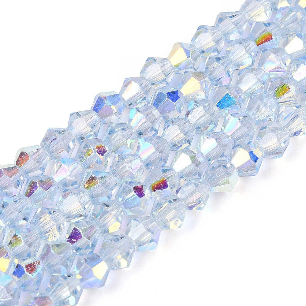 Transparent Glass Beads, Bicone, Faceted, Half AB Color Plated, Light Blue Color Crystal Beads for Jewelry Making.&nbsp;