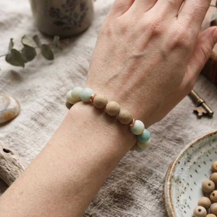 Amazonite Burlywood Beaded Gemstone Stretch Bracelet