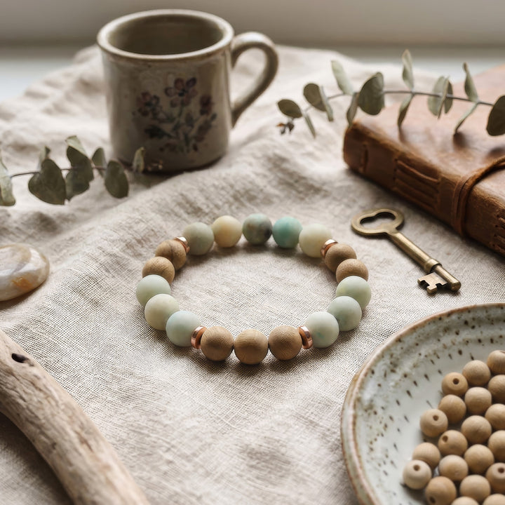 Amazonite Burlywood Beaded Gemstone Stretch Bracelet