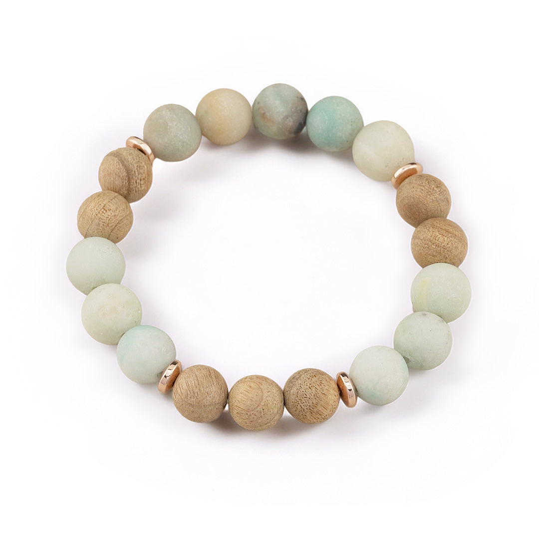 Amazonite Burlywood Beaded Gemstone Stretch Bracelet