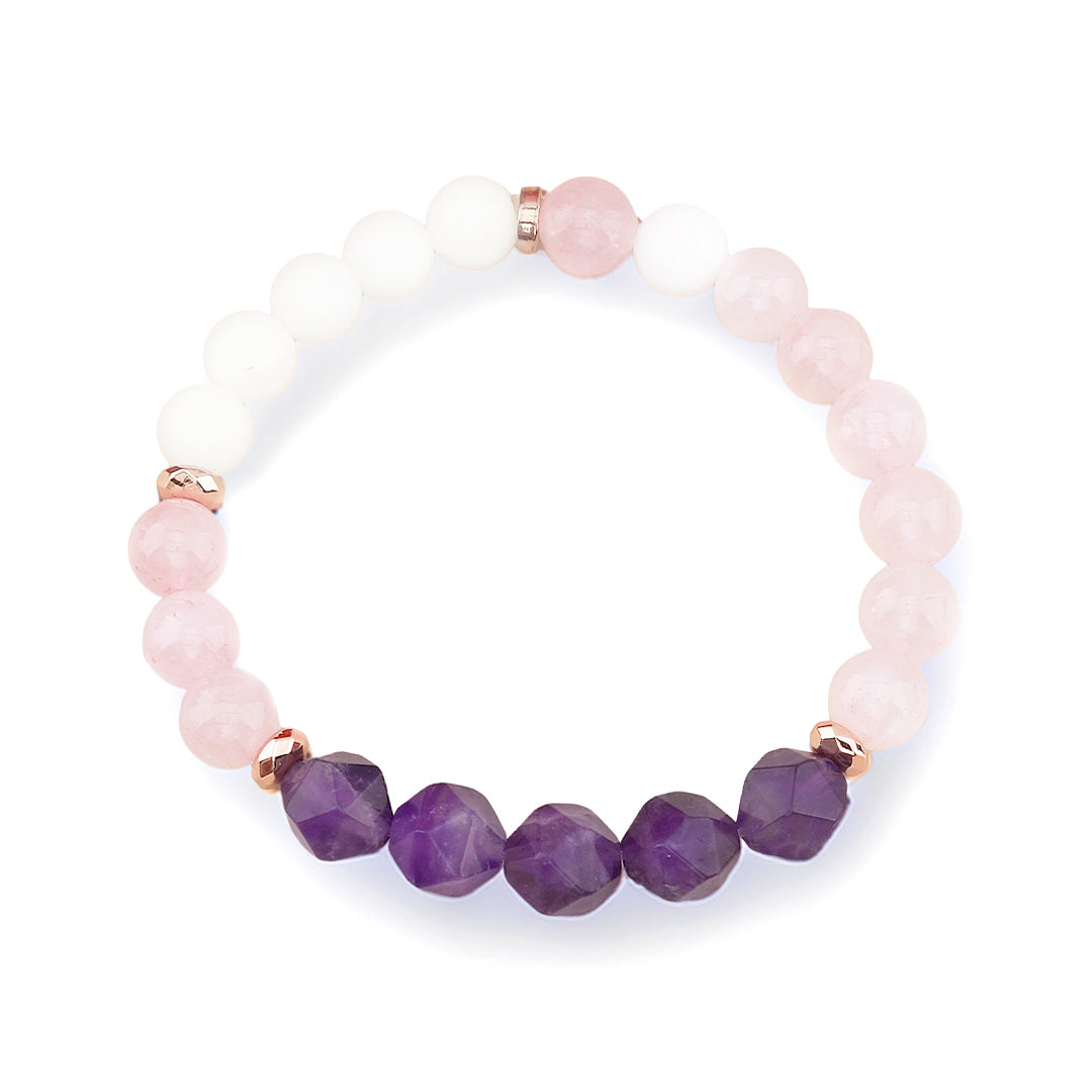 Amethyst, Rose Quartz, White Jade Beaded Gemstone Bracelet