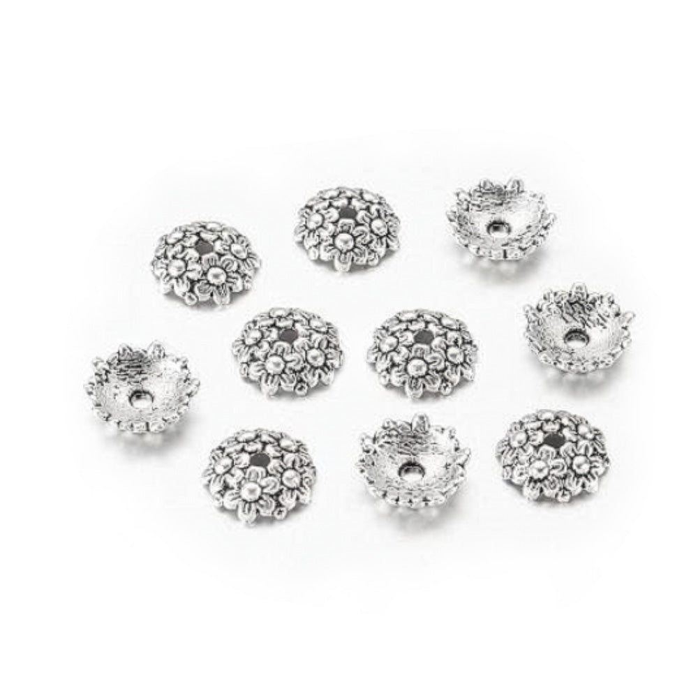 Bead Caps, Antique Silver, Flower, 10mm, 25pcs/bag