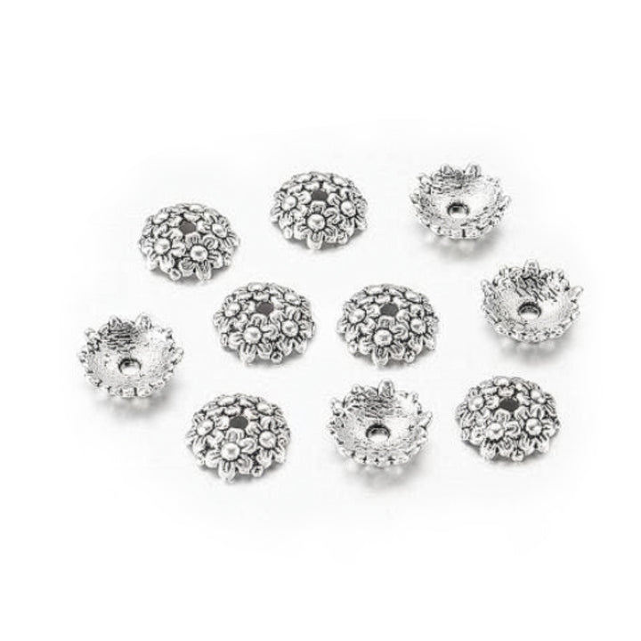 Bead Caps, Antique Silver, Flower, 10mm, 25pcs/bag