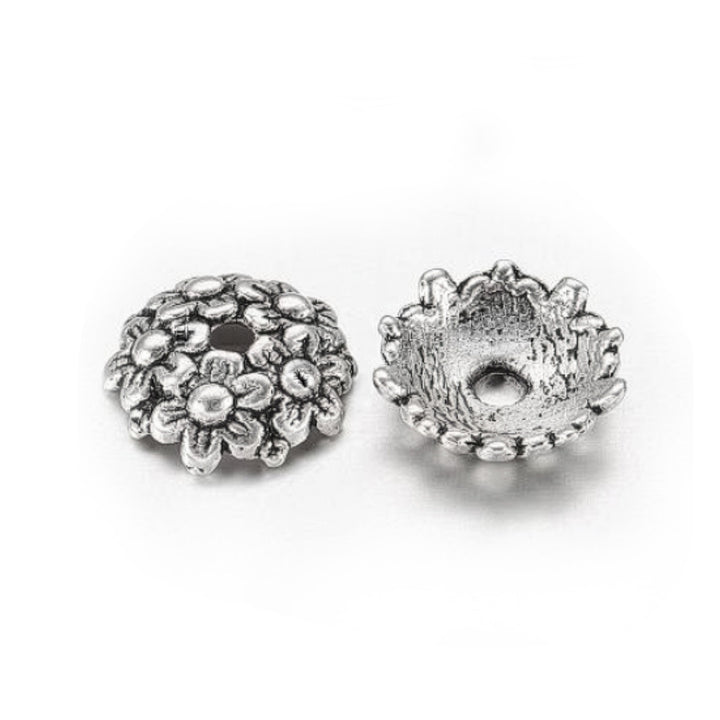 Bead Caps, Antique Silver, Flower, 10mm, 25pcs/bag