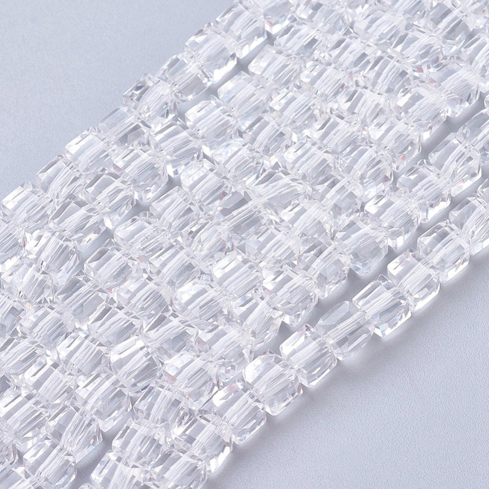 Glass Beads, Faceted, Cube, Clear Color, 4mm