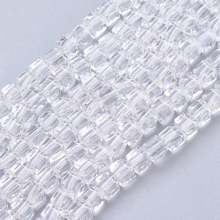 Glass Beads, Faceted, Cube, Clear Color, 4mm