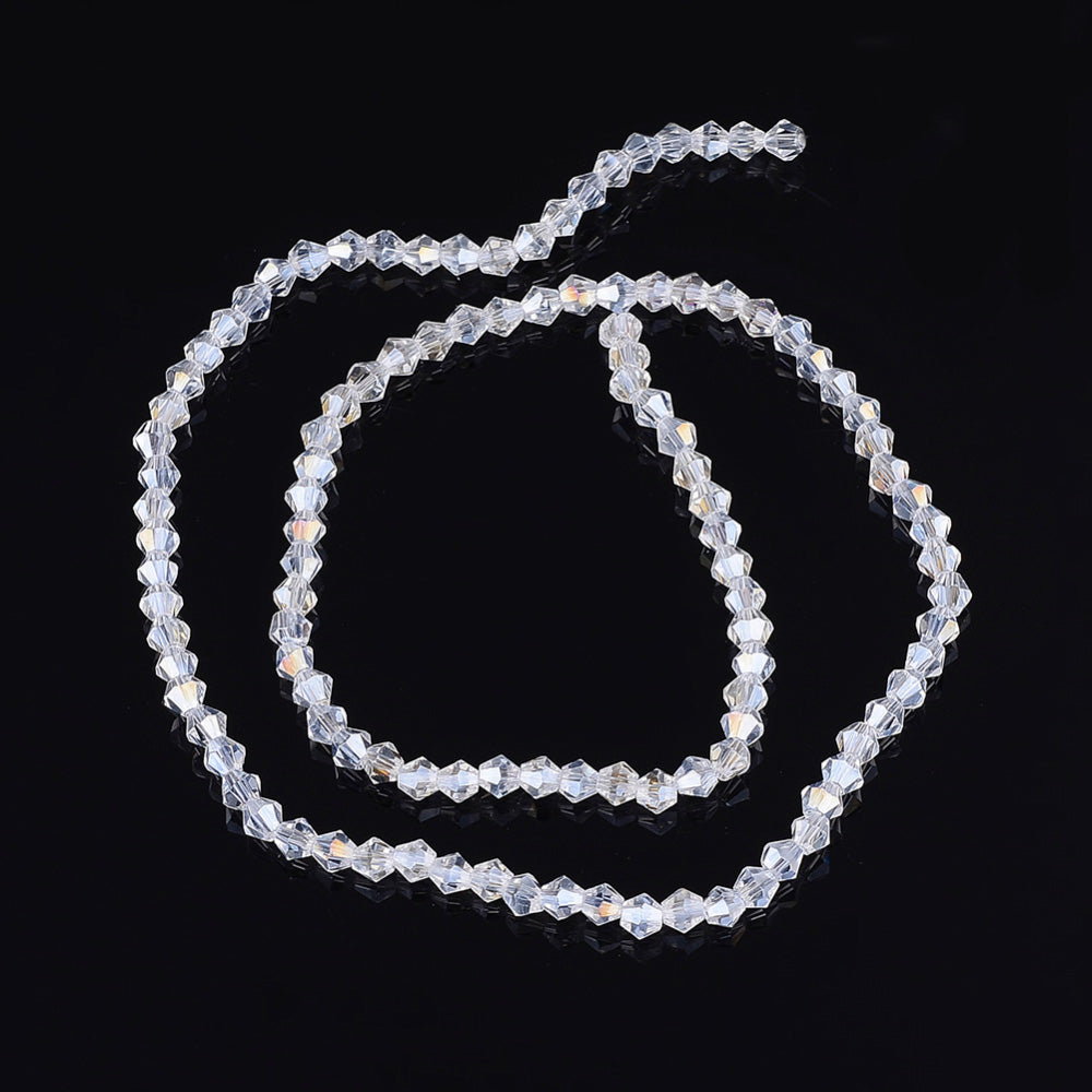 Bicone Glass Crystal Beads, AB Plated, Faceted, Clear Color