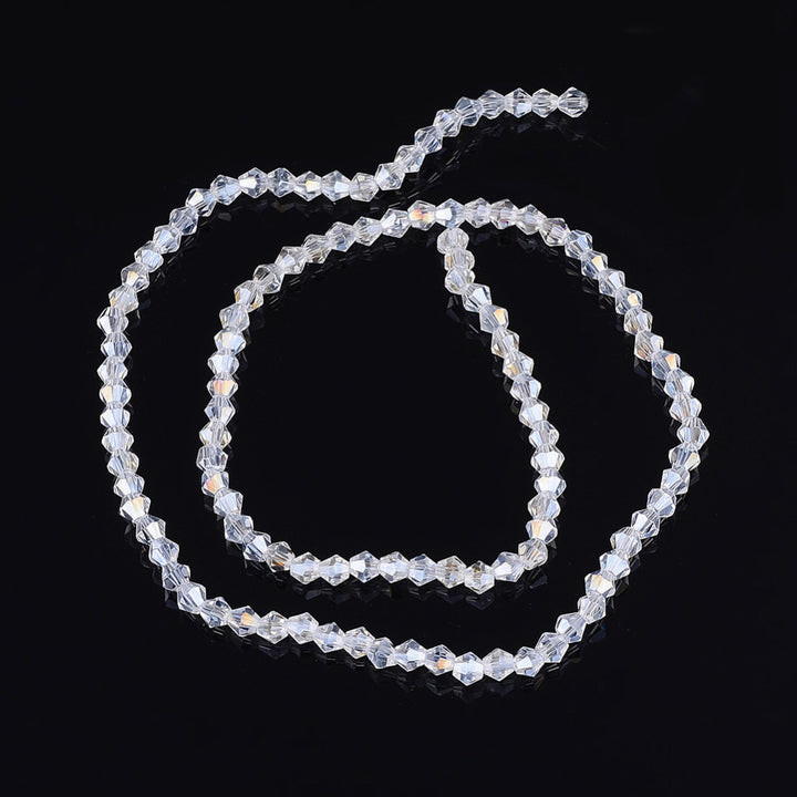 Bicone Glass Crystal Beads, AB Plated, Faceted, Clear Color