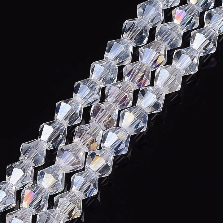 Bicone Glass Crystal Beads, AB Plated, Faceted, Clear Color