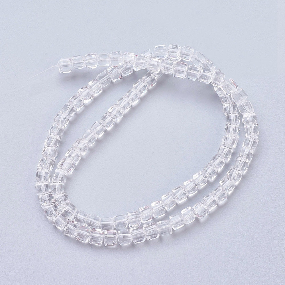 Glass Beads, Faceted, Cube, Clear Color, 4mm