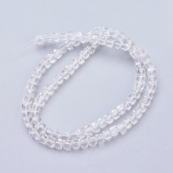 Glass Beads, Faceted, Cube, Clear Color, 4mm