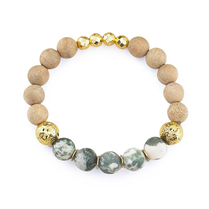 Tree Agate Stone, Gold Lava Bead, Burlywood Bracelet