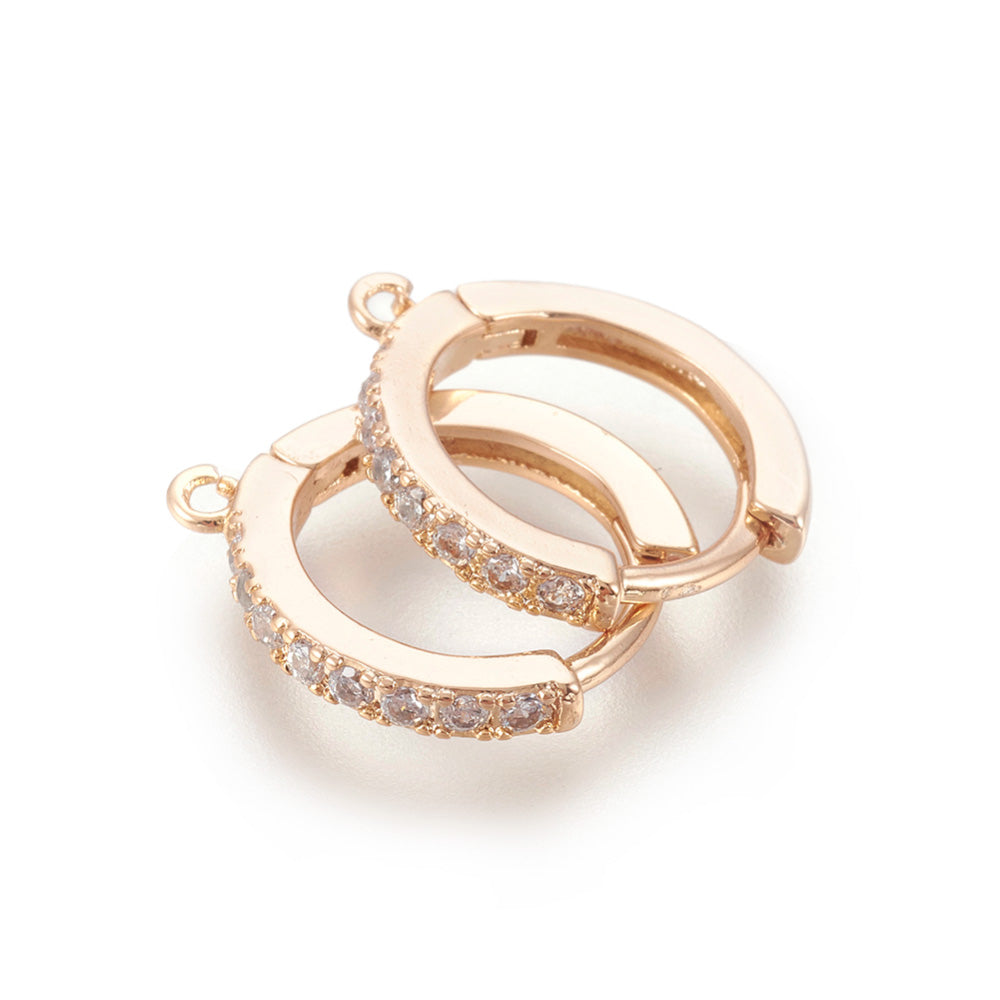 Brass Micro Pave Ciubic Zirconia Huggie Hoop Earring Findings with Leverback, Clear Cubic zirconia Light Gold Plated Brass Earring Hook Hoops for Jewelry Making.  Size: 14mm Width, 16mm Length, Hole: 1mm, 1 pair/package.  Material: Brass Hoop Huggie Leverback Earring. Light Gold Color, Shinny Finish.  Wide Application: The huggie hoop earrings are Suitable for making Your Own Earrings. Great Addition to Your Jewelry Making Collection.