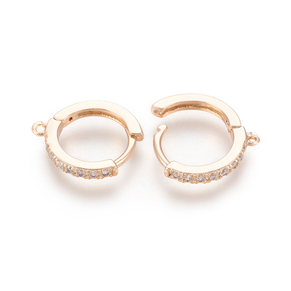 Brass Micro Pave Ciubic Zirconia Huggie Hoop Earring Findings with Leverback, Clear Cubic zirconia Light Gold Plated Brass Earring Hook Hoops for Jewelry Making.  Size: 14mm Width, 16mm Length, Hole: 1mm, 1 pair/package.  Material: Brass Hoop Huggie Leverback Earring. Light Gold Color, Shinny Finish.  Wide Application: The huggie hoop earrings are Suitable for making Your Own Earrings. Great Addition to Your Jewelry Making Collection.