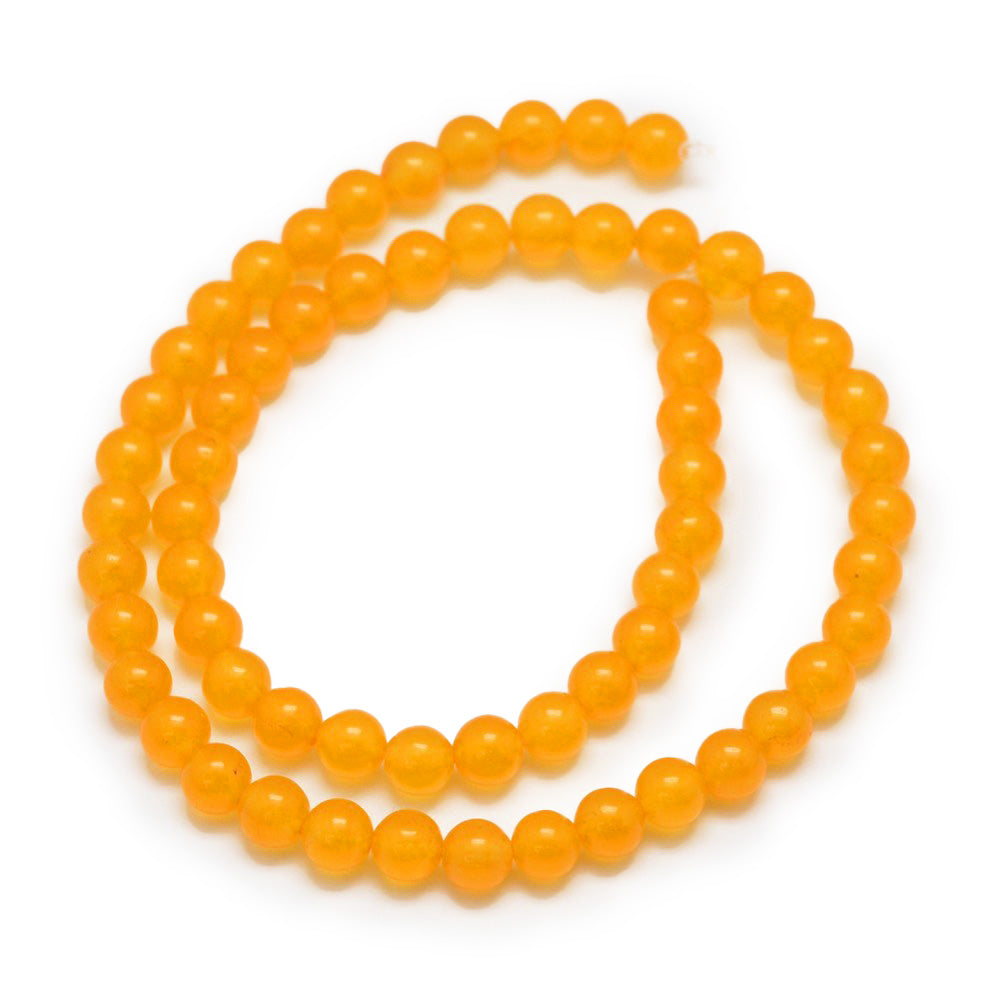 Yellow Jade Beads, Round, Golden Yellow Color. Semi-Precious Gemstone Beads for Jewelry Making.  Size: 6mm in Diameter, Hole: 0.8mm; approx. 62-64pcs/strand, 14.5" Inches Long.  Material: Yellow Aventurine Imitation Beads. Malaysia Jade Beads, dyed Yellow Color. Polished, Shinny Finish.