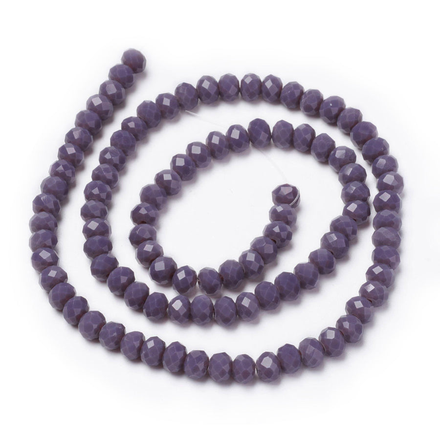 Opaque Glass Beads, Faceted, Solid Dark Purple Color, Rondelle, Glass Crystal Beads for Jewelry Making.&nbsp;

Size: 4mm Length, 3mm Width, Hole: 1mm; approx. 92pcs/strand, 13.75" inches long.

Material: The Beads are Made from Glass. Crystal Imitation Glass Beads, Rondelle, Opaque Purple Colored Beads. Polished, Shinny Finish.
