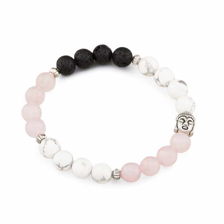 White Howlite, Rose Quartz, Lava Bead Buddha Beaded Bracelet