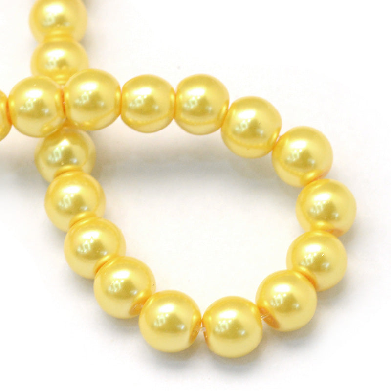 Glass Pearl Beads, Round, Golden Yellow Color Pearls Beads for Jewelry Making.

Size: 4-4.5mm in diameter, hole: 0.8mm, approx. 200-210pcs/strand, 32 inches/strand

Material: The Beads are Made from Glass. Gold Yellow Color, Polished, Shinny Finish
