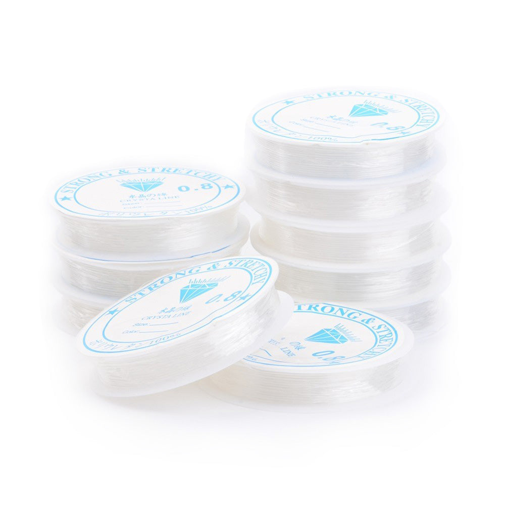 Elastic Crystal Thread, Clear, Transparent, Stretchy Beading Elastic Cord for DIY Jewelry Design. Great Stringing Material Choice for Stretch Bracelets. Affordable Jewelry Supplies.  Size: 0.8mm in diameter, approx. 8 yards(7.5m)/roll.