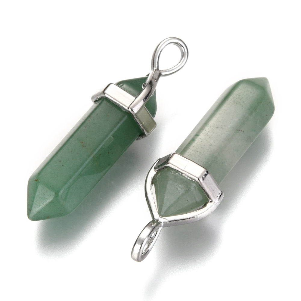 Green Aventurine Pendant, Semi-Precious Gemstone, 38x12mm, 1pcs/package