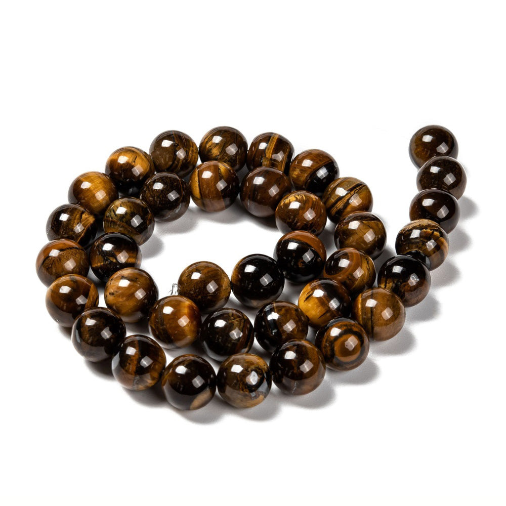Tiger Eye Beads, Round, Yellow Color. Semi-precious Gemstone Tiger Eye Beads for DIY Jewelry Making.    Size: 10mm Diameter, Hole: 1mm, approx. 38pcs/strand, 15 inches long.  Material: Grade "AB" Genuine Natural Tiger Eye Stone Beads, Shinny, Polished Finish. 
