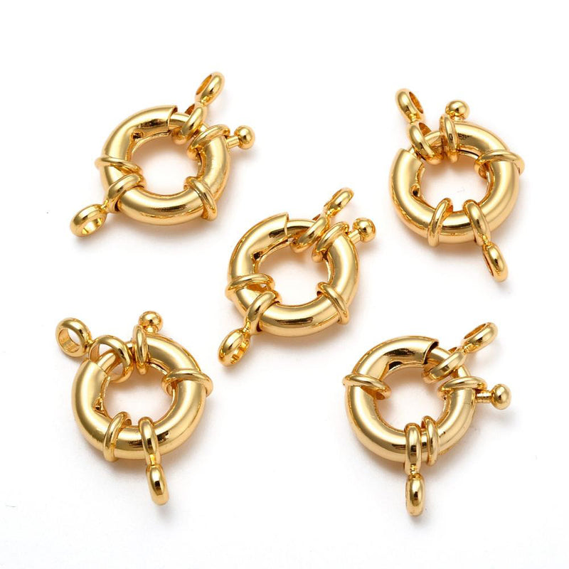 18K Gold Rack Plating Brass Spring Ring Clasp for DIY Jewelry Making.  Size: 13x5mm, Hole: 2mm, Qty: 1pcs  Material: Rack Plating Brass, Real 18K Light Gold Plated Clasps. Tarnish Resistant Clasps.  Usage: These Clasp are used to finish off jewelry or used to a focal point on your necklace.