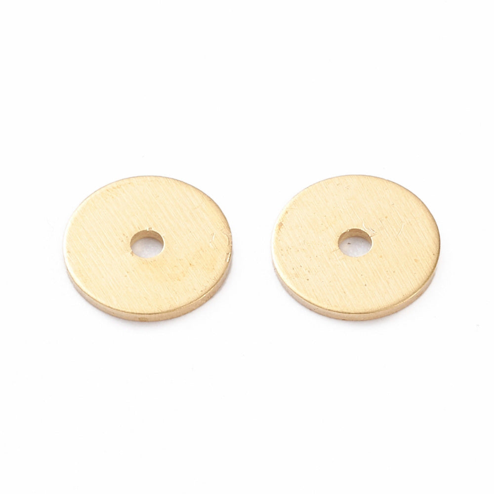 Brass Spacer Beads, Flat, Round, Disc Shape, Real 18K Gold Plated Disc Beads.   Size: 6mm Diameter, 0.5mm Thick, Hole: 1mm, approx. 100pcs/bag.  Material: Brass Spacers, Flat, Round Spacer Beads. 18k Gold Plated Brass Disc Spacer Beads, Shinny Finish. Tarnish Resistant Disc Beads