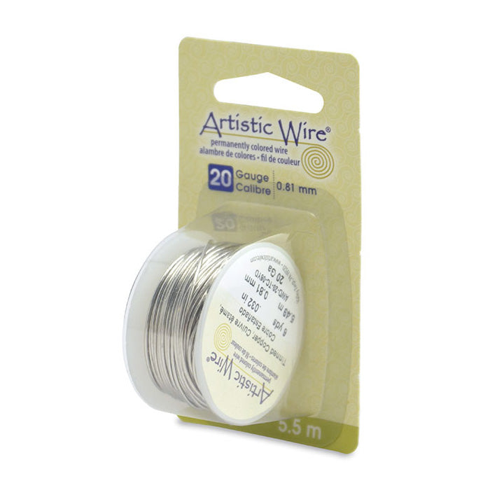 Tinned Copper Craft Wire for DIY Jewelry Making and Wire Wrapping Projects.  Size: 20 Gauge (0.81mm) Copper Craft Wire, 6 yd/5.5m Length.  Color: Silver  Material: Tinned Copper Wire, Plated Silver Color.  Brand: Artistic Wire
