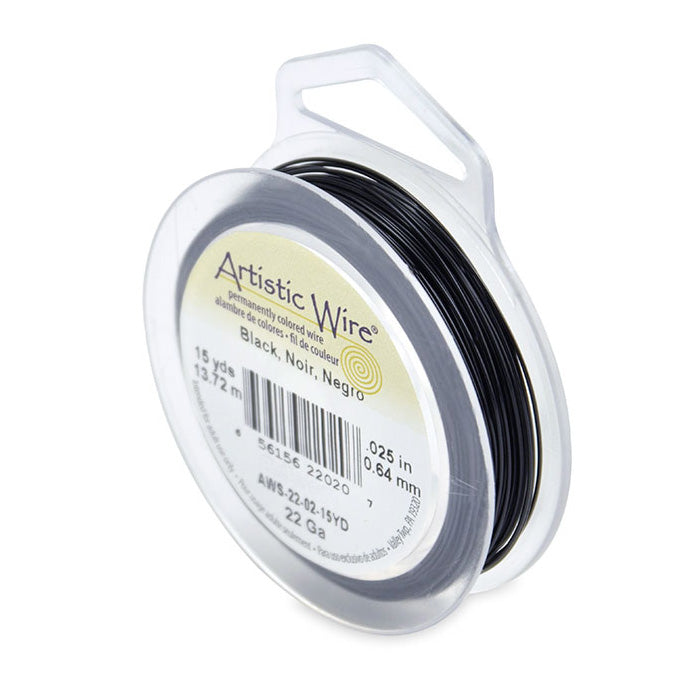Tarnish Resistant Black Colored Copper Craft Wire for DIY Jewelry Making and Wire Wrapping Projects.  Size: 22 Gauge (0.64mm) (.025 inch) Copper Craft Wire, 15 yd/13.7m Length.  Color: Black  Material: Copper Wire, Colored Black Color. Tarnish Free.  Brand: Artistic Wire