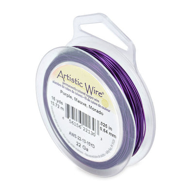 Tarnish Resistant Purple Colored Copper Craft Wire for DIY Jewelry Making and Wire Wrapping Projects.  Size: 22 Gauge (0.64mm) (.025 inch) Copper Craft Wire, 15 yd/13.7m Length.  Color: Purple  Material: Copper Wire, Colored Mauve Purple Color. Tarnish Free.  Brand: Artistic Wire