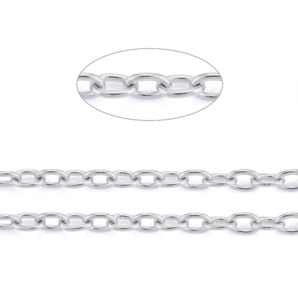 Stainless Steel Cable Chain, Oval Shape, Stainless Steel Color Chain for making DIY Jewelry.  Color: Stainless Steel   Size: 3x2x0.5mm sold per/1m  Material: 304 Stainless Steel
