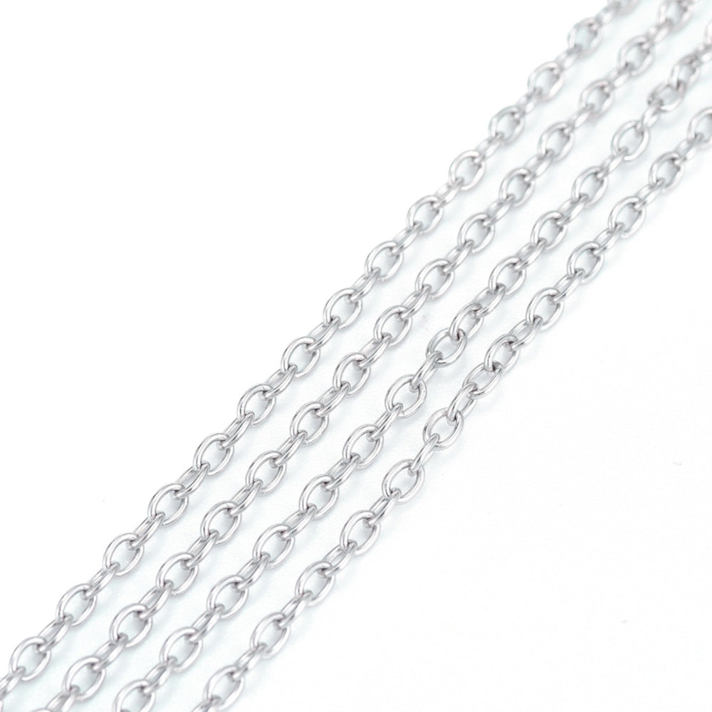 Stainless Steel Cable Chain, Oval Shape, Stainless Steel Color Chain for making DIY Jewelry.  Color: Stainless Steel   Size: 3x2x0.5mm sold per/1m  Material: 304 Stainless Steel