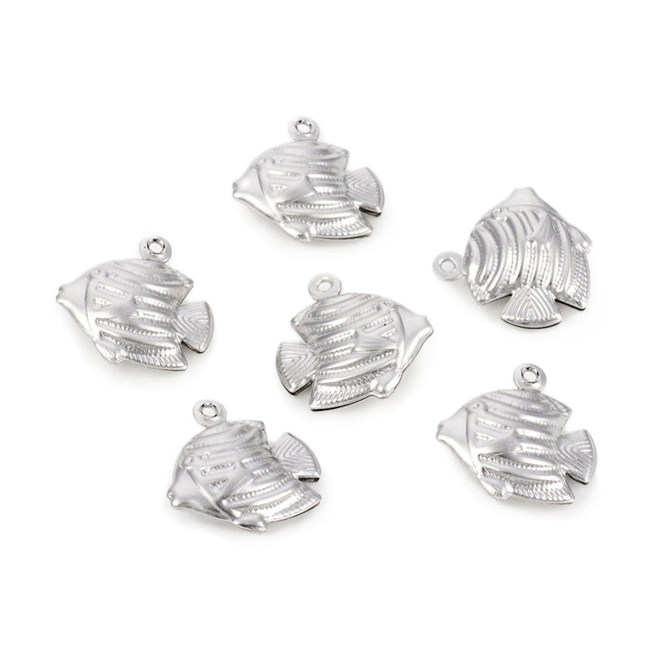 304 Stainless Steel Fish Charm Beads, Stainless Steel Colored Charms for DIY Jewelry Making. Charms for Bracelet and Necklace Making.  Size: approx. 17mm Width, 17mm Length, 5.5mm Thick, Hole: 1.2mm, Quantity: 5 pcs/bag.   Material: 304 Stainless Steel Charms. Stainless Steel Silver Color. Polished Shinny Finish.