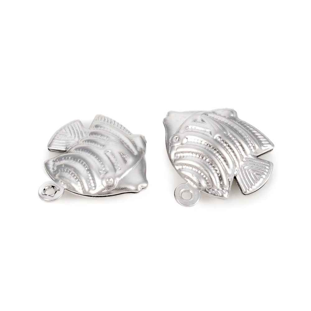 304 Stainless Steel Fish Charm Beads, Stainless Steel Colored Charms for DIY Jewelry Making. Charms for Bracelet and Necklace Making.  Size: approx. 17mm Width, 17mm Length, 5.5mm Thick, Hole: 1.2mm, Quantity: 5 pcs/bag.   Material: 304 Stainless Steel Charms. Stainless Steel Silver Color. Polished Shinny Finish.