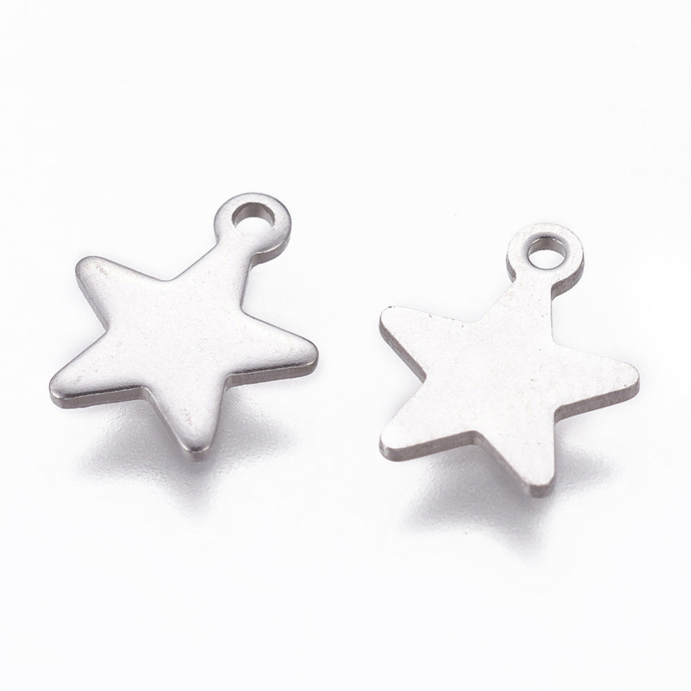 304 Stainless Steel Star Charms,10x8x0.8mm, Qty: 5pcs