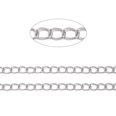 Stainless Steel Twisted Chain, Soldered, Stainless Steel Color Chain for making DIY Jewelry.  Color: Stainless Steel   Size: 5x3.5x0.6mm sold per/1m  Material: 304 Stainless Steel