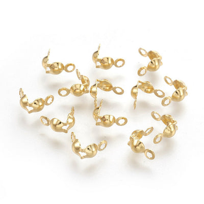 Stainless Steel Bead Tips, Gold Color Clamshell Knot Covers for DIY Jewelry Making.  Size: 8x4mm Hole:1.2mm, approx. 25pcs/pkg  Material: 304 Stainless Stell Bead Tip Clamshell Covers, Gold color Calotte Ends.