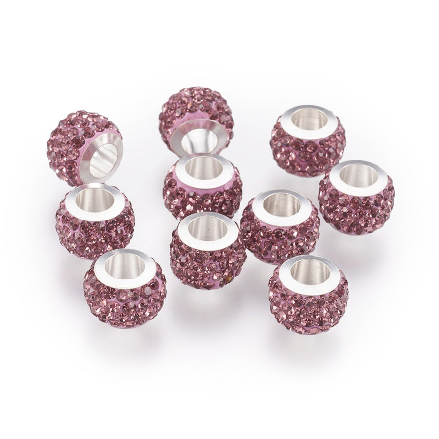 304 Stainless Steel European Large Hole Focal Beads. Rhinestone Spacer Beads, Rondelle, Light Amethyst Purple Colored Large Hole Beads. Add Some Shine and Sparkle to Your Creations.  Size: 11mm Diameter, 7.5mm Wide, Hole Size: 5mm, approx. 5pcs/bag.  Material: 304 Stainless Steel Polymer Clay Rhinestone Beads, Large Hole Beads, Rondelle, Light Amethyst Color. Shiny, Sparkling Finish.