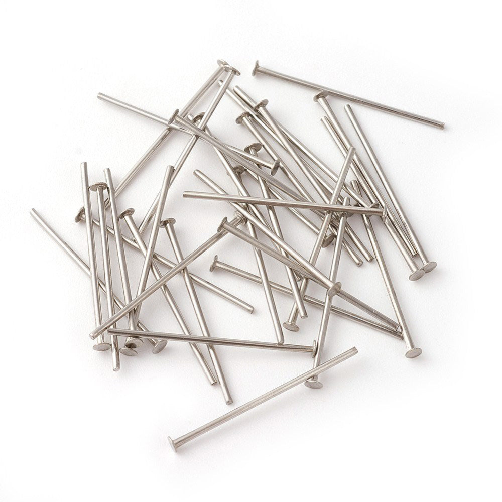 304 Stainless Steel Flat Head Pins for DIY Jewelry Making. Stainless Steel Color Flat Head Pins.  Size: 16 mm Length, 0.6mm Diameter, approx. 100 pcs/package.   Material: 304 Stainless Steel Flat Head Pin.