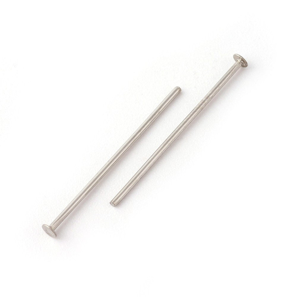 304 Stainless Steel Flat Head Pins for DIY Jewelry Making. Stainless Steel Color Flat Head Pins.  Size: 16 mm Length, 0.6mm Diameter, approx. 100 pcs/package.   Material: 304 Stainless Steel Flat Head Pin.