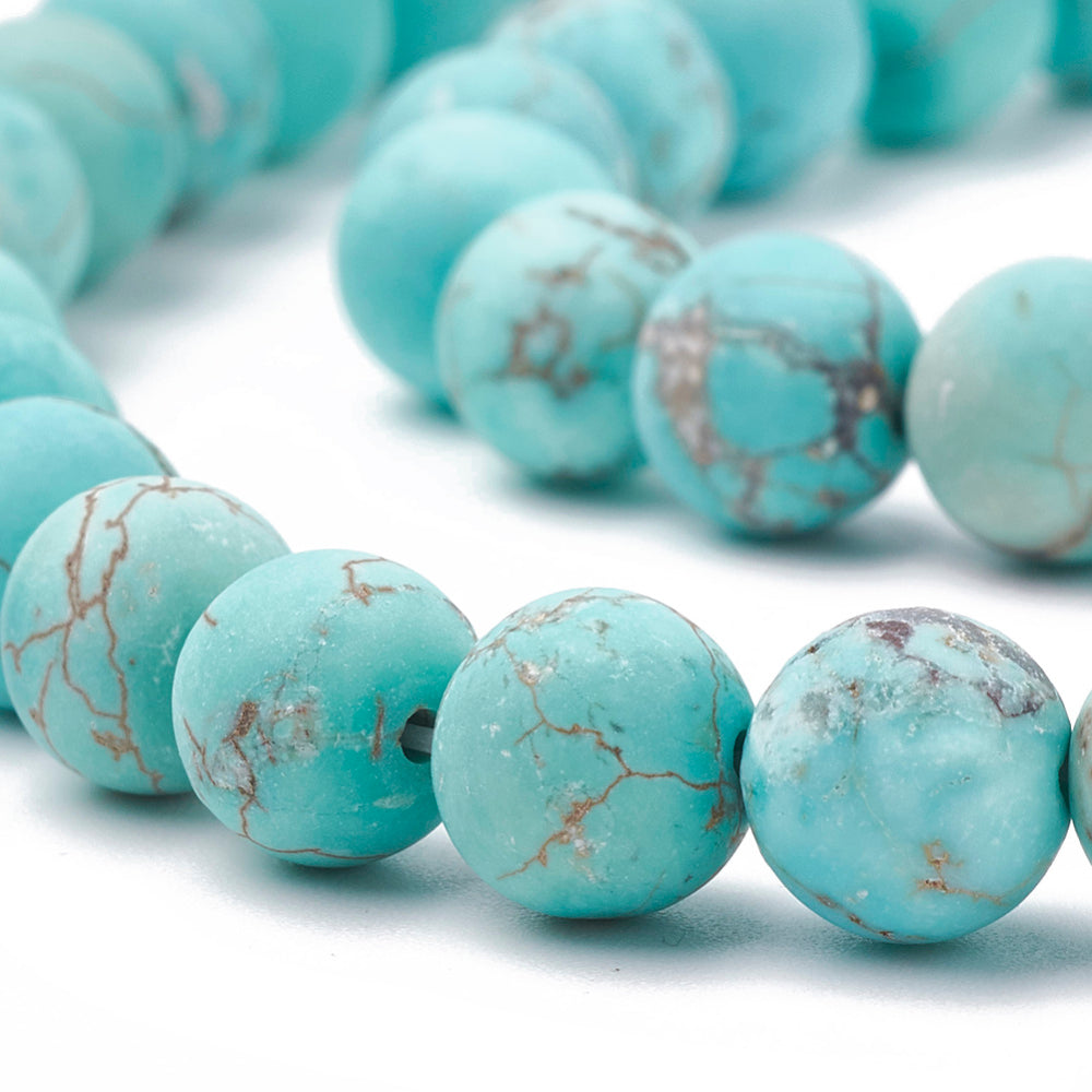 Gorgeous Natural Matte Green Turquoise Beads, Round, Turquoise Green Color. Semi-Precious Gemstone Beads for DIY Jewelry Making. Great for Mala Bracelets.  Size: 8mm Diameter, Hole: 1mm; approx. 46pcs/strand, 15" Inches Long.