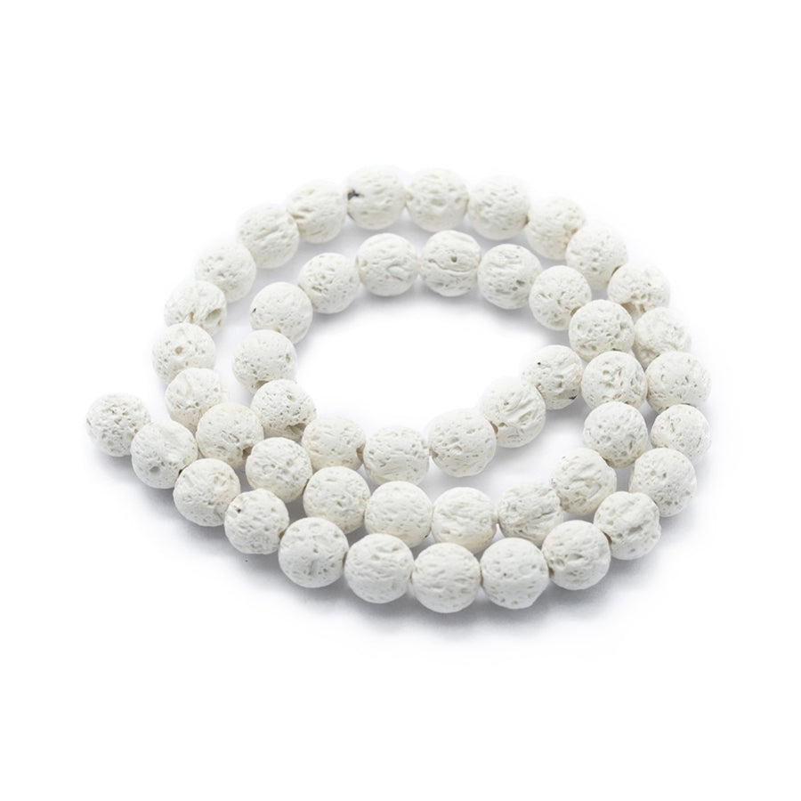 Natural Lava Rock Bead Strands, Round, Bumpy, White Color. Semi-Precious Lava Beads.  Size: 6mm in diameter, hole: 1mm; approx. 61pcs/strand, 14.75" inches long.  Material: The Beads are Natural Lava Stone; Lava Beads (Basalt) are a Form of Molten Rock. Lava Stones are Fairly Lightweight; Making them Great for Jewelry. 